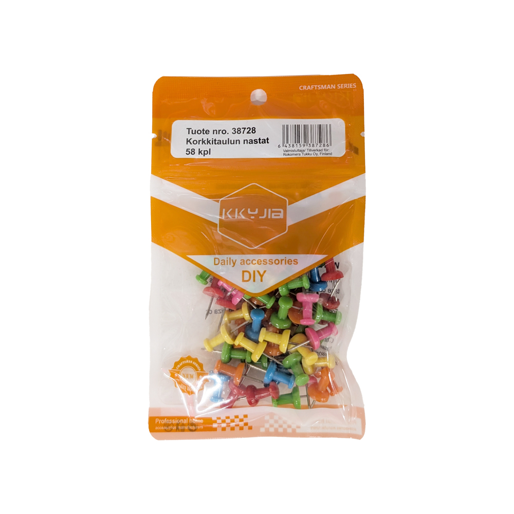 Korkkitaulun nastat 58kpl värikkäät