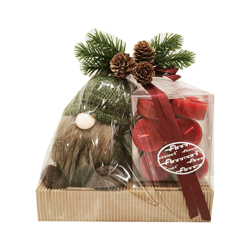 Lahjapaketti tonttu +lämpökynttilät