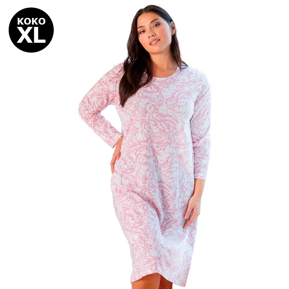 N Yöpaita kukka    valko-pinkki XL